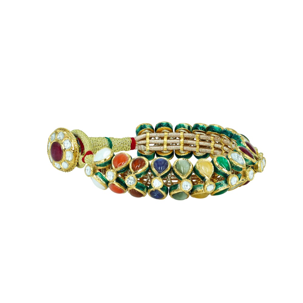 Navratna Gemstone Bracelet with Adjustable Tie